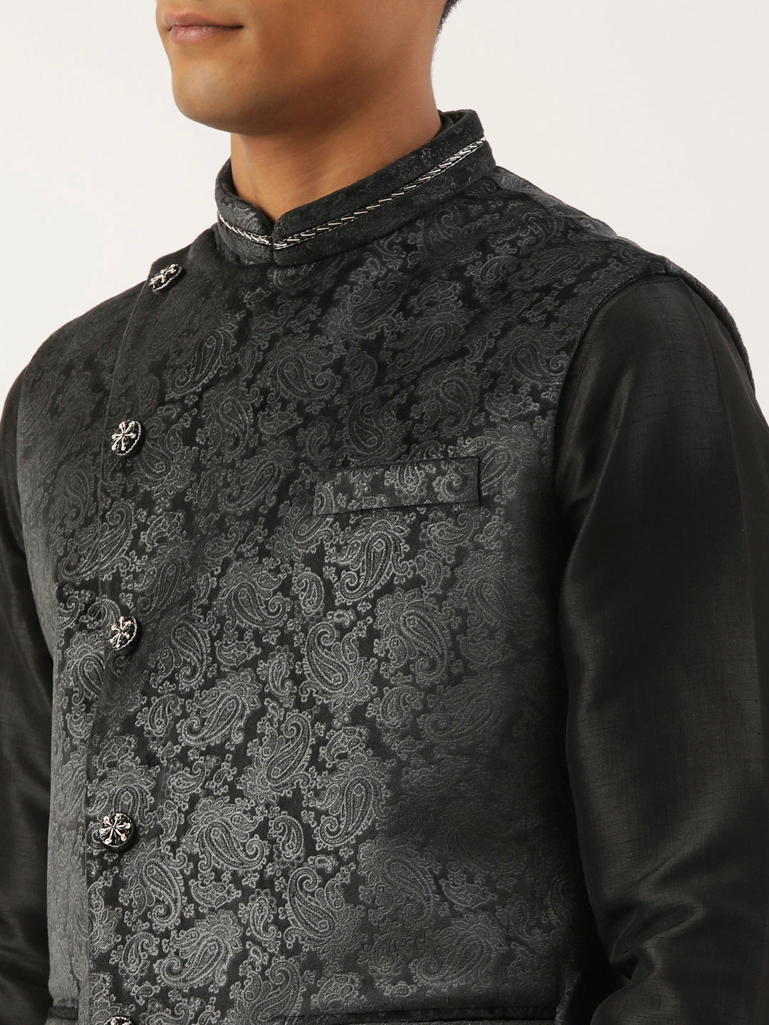 Black Velvet Jacquard Jacket Kurta Set