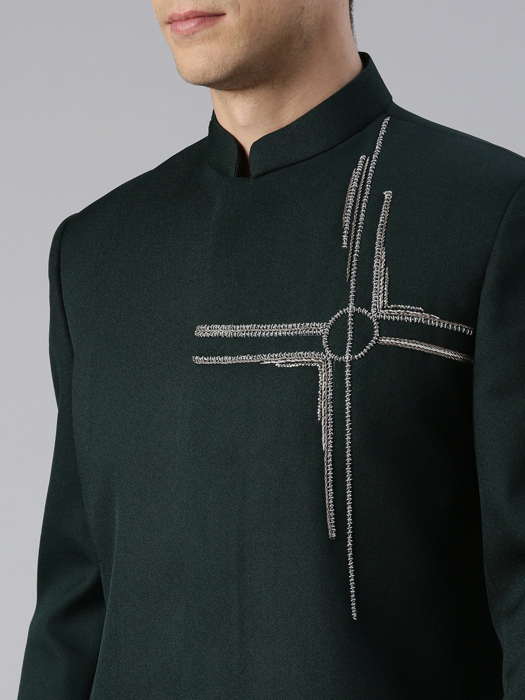 Bottle Green Embroidered Bandhgala