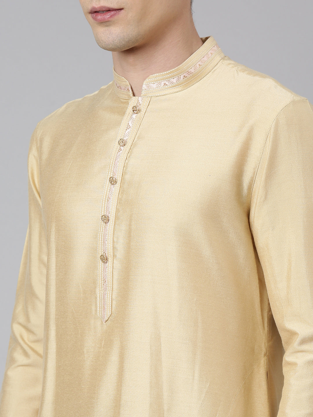 Peach Gold Jacquard Jacket W Gold Kurta