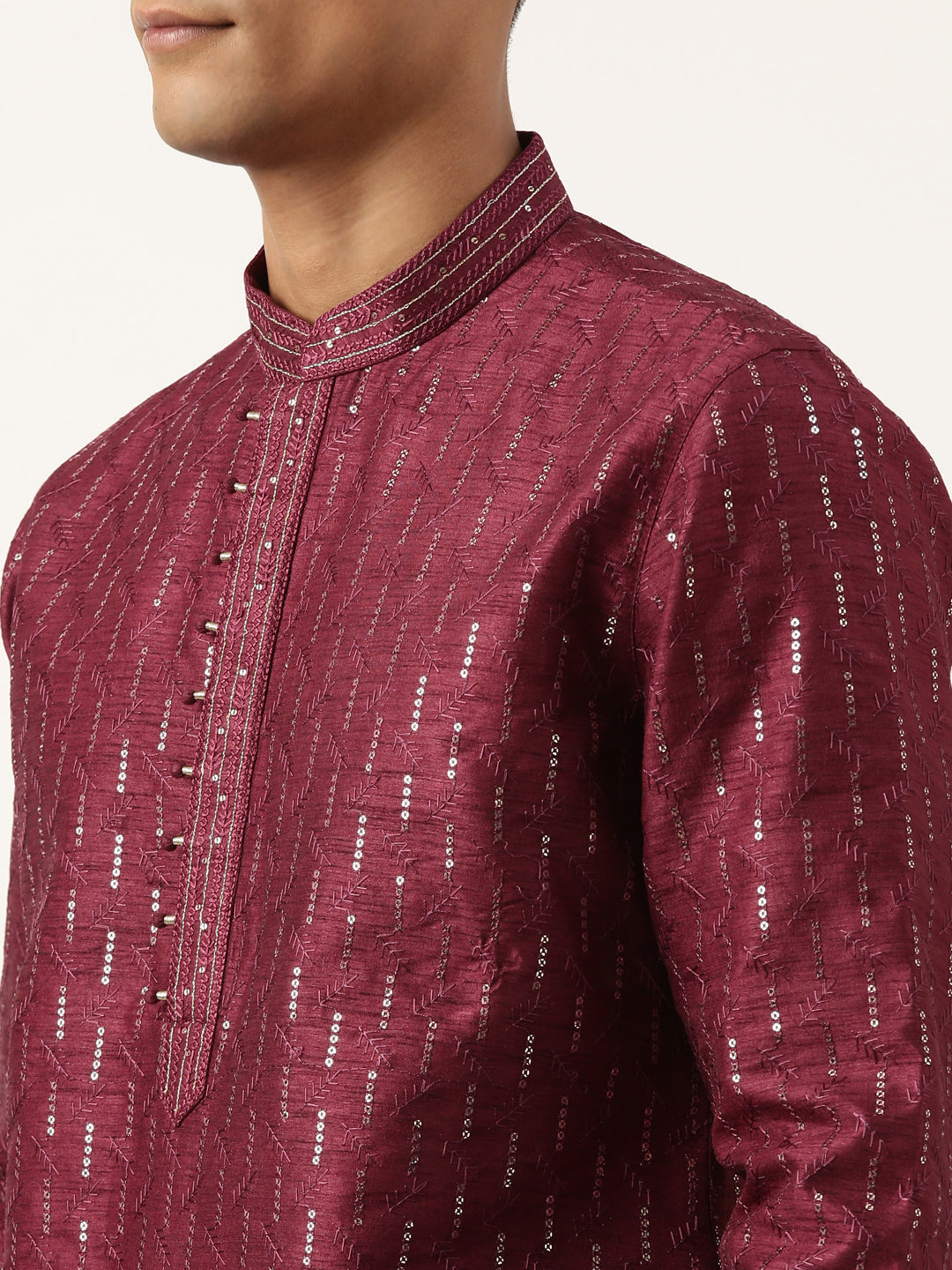 Wine Embroidered Kurta Set