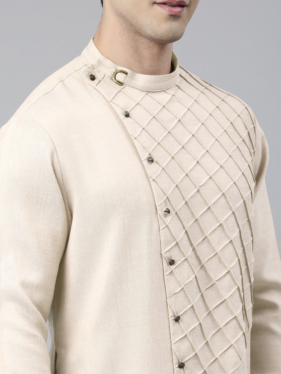 Cream Angrakha Kurta Set