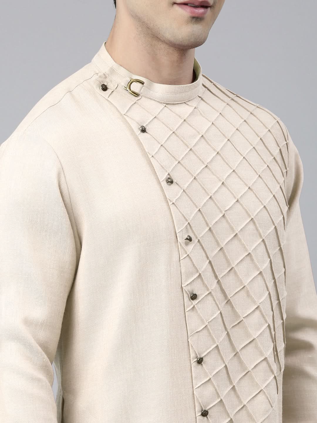 Cream Angrakha Kurta Set