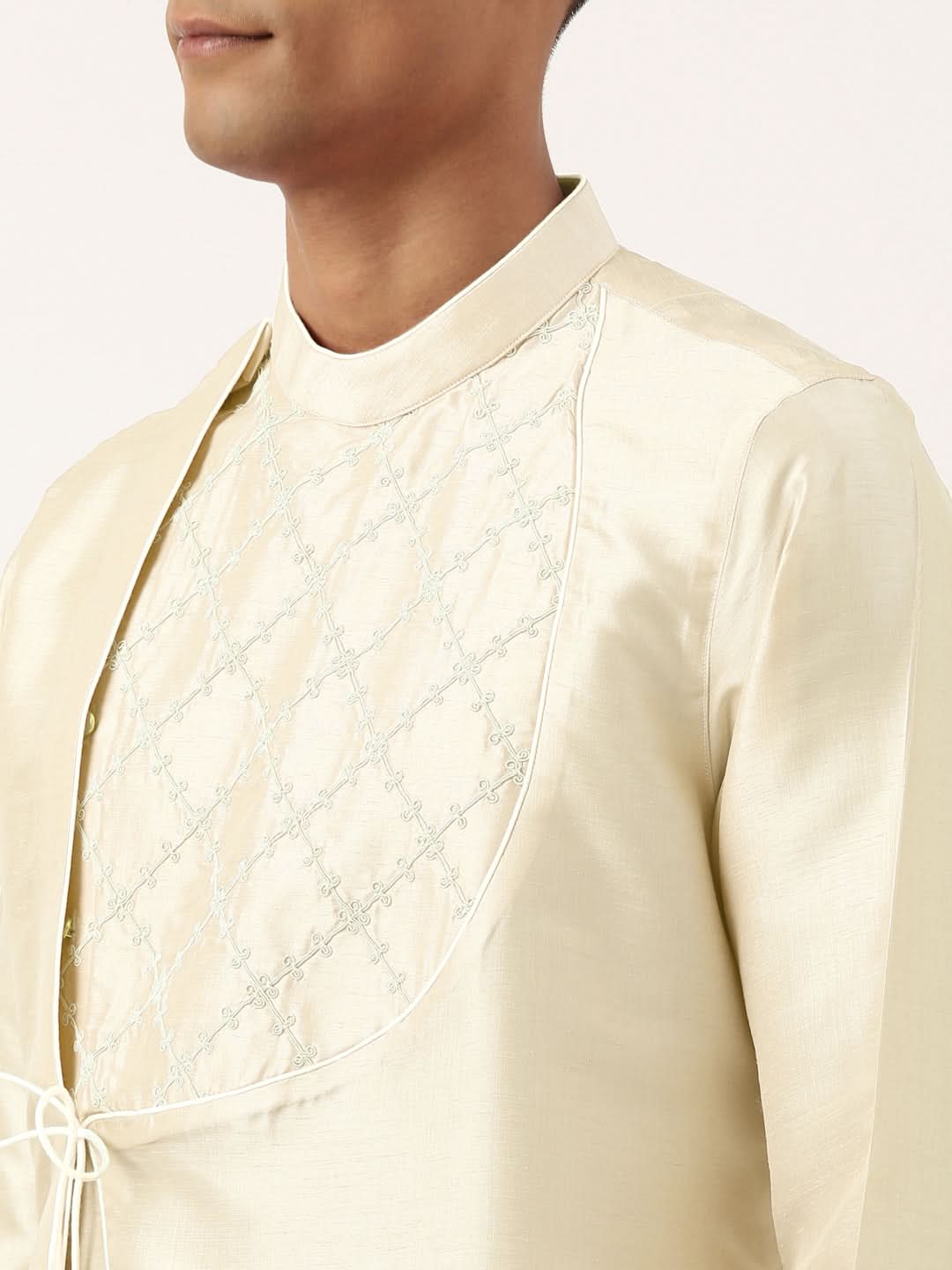 Light Gold Embroidery Angrakha Kurta Set