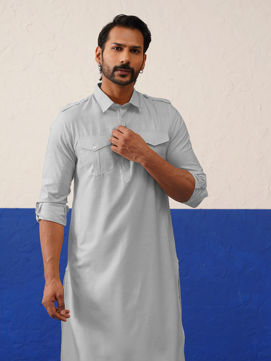 Grey Pure cotton Pathani with Salwar