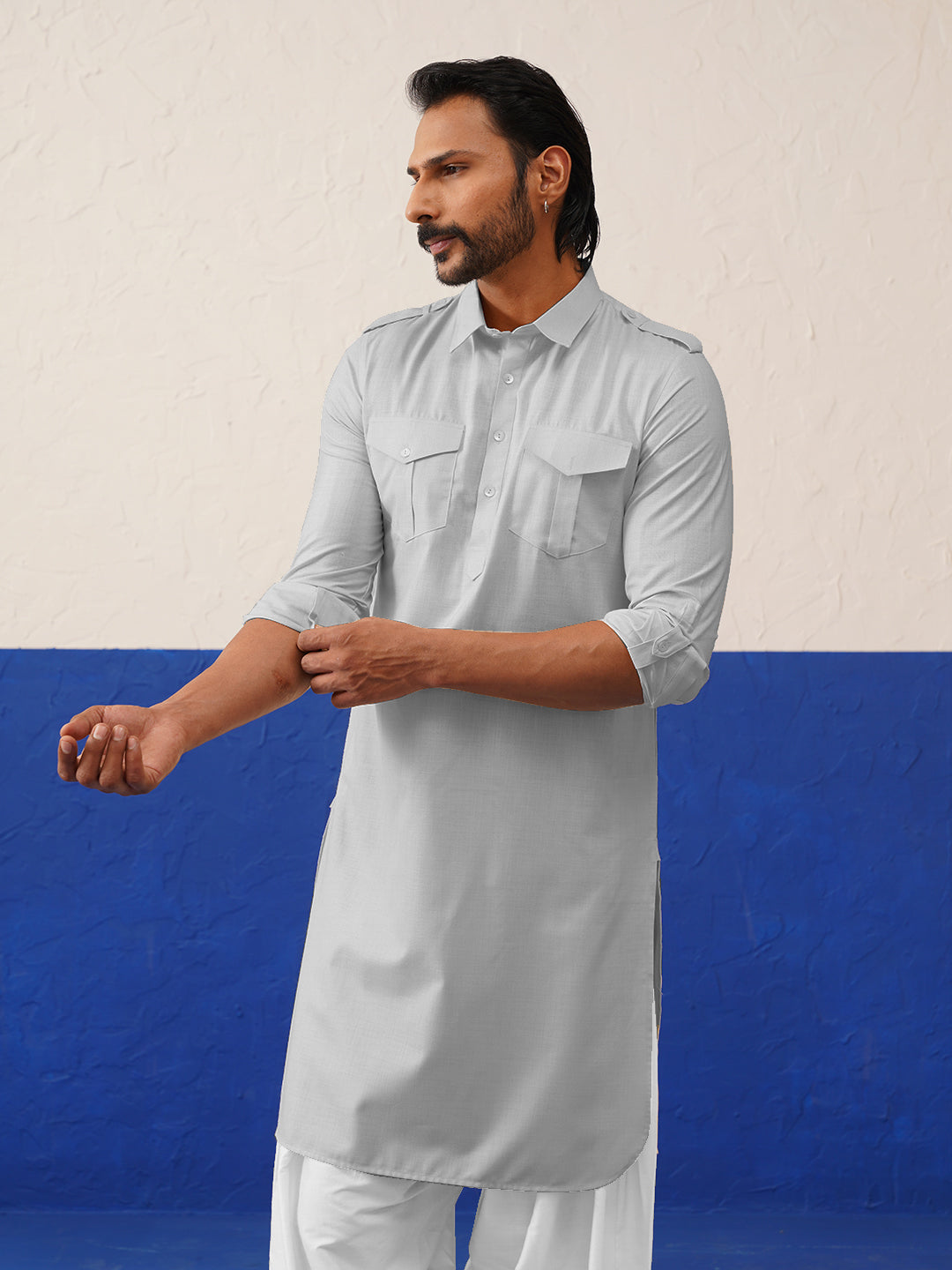 Grey Pure cotton Pathani with Salwar