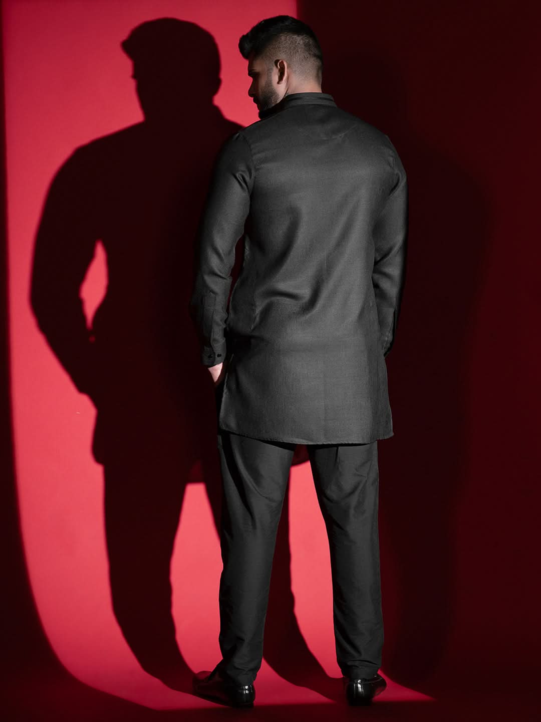 Black Cotton front open Kurta Set