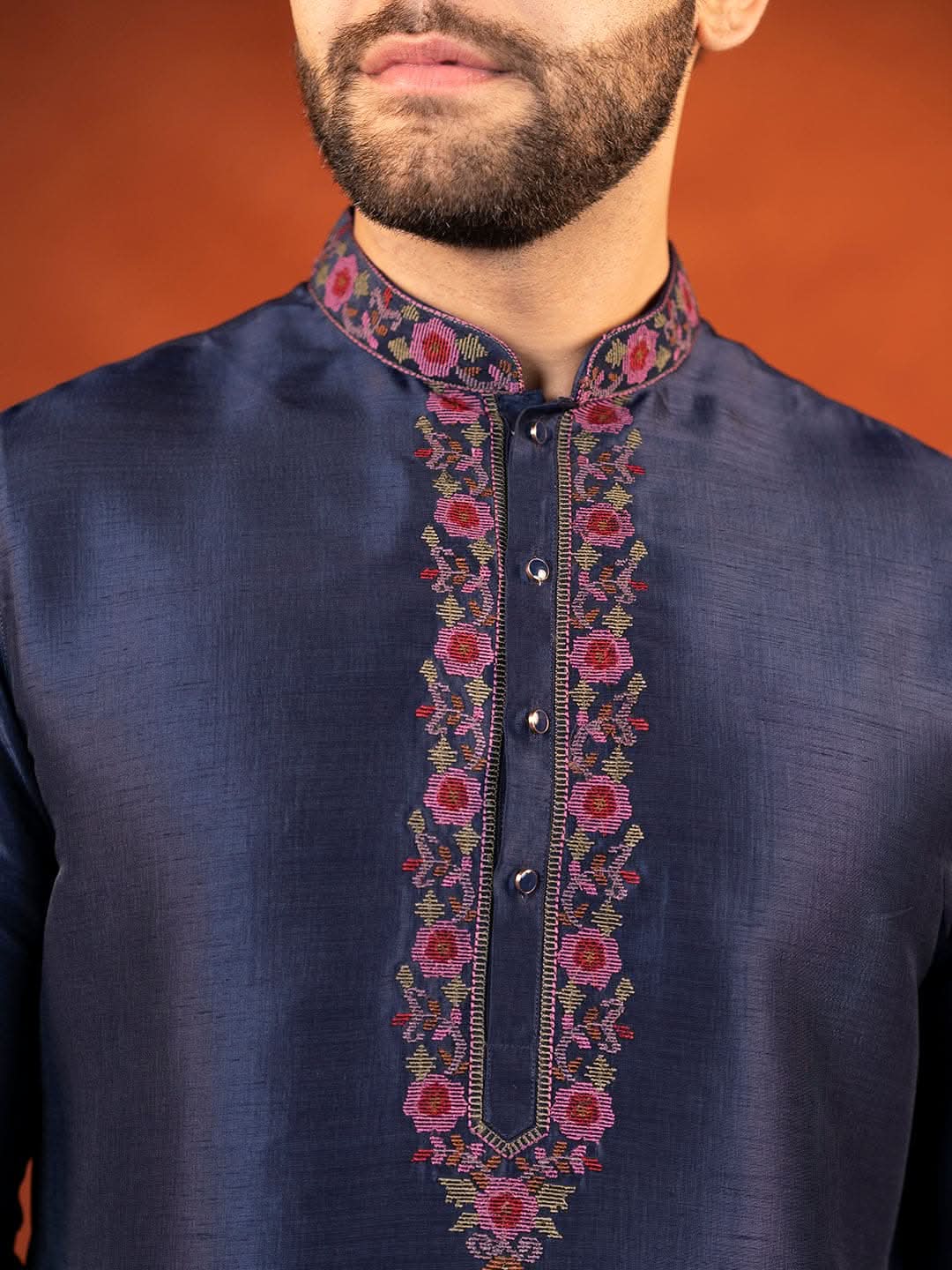 Navy Pashmina Embroidered Kurta set