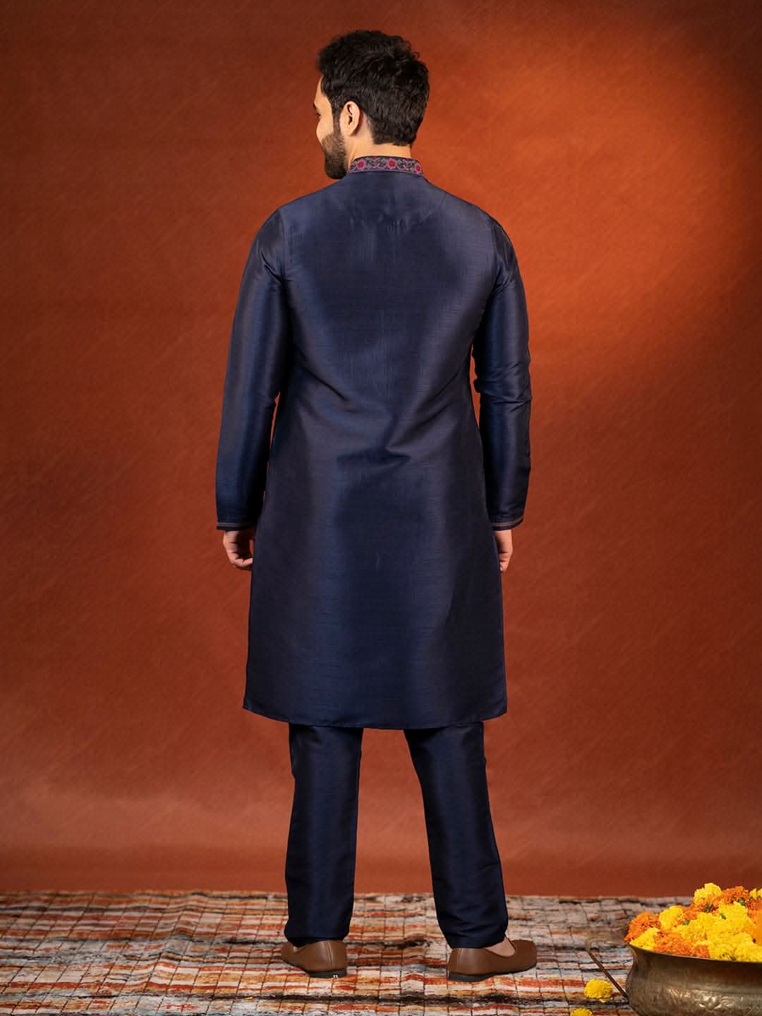 Navy Pashmina Embroidered Kurta set