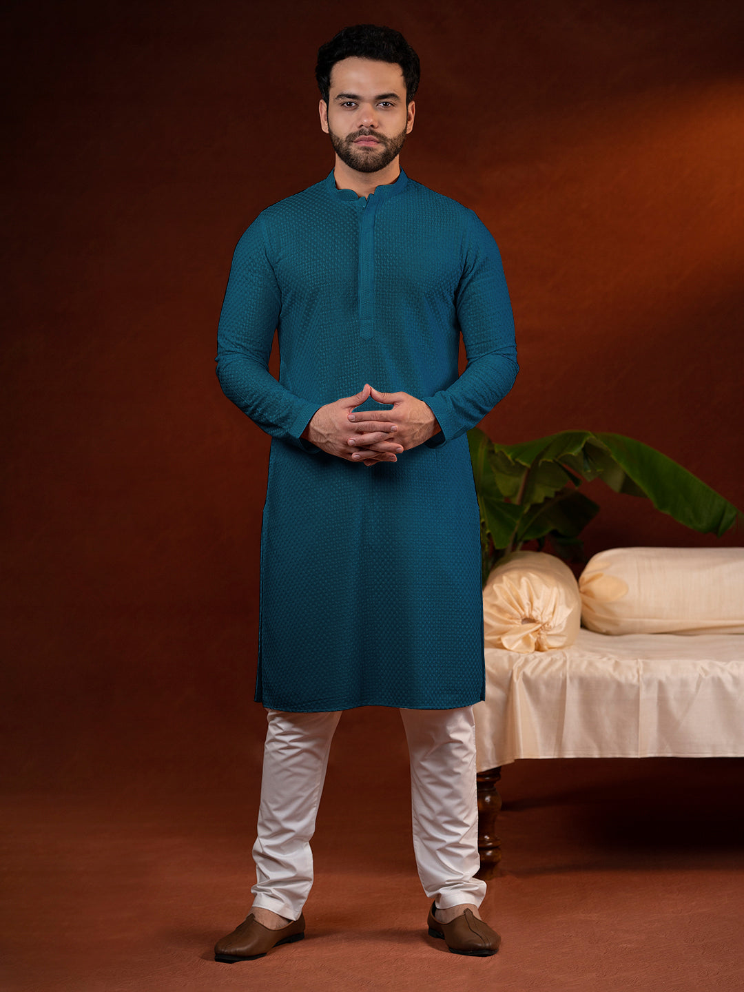 Teal Chikankari Kurta Set