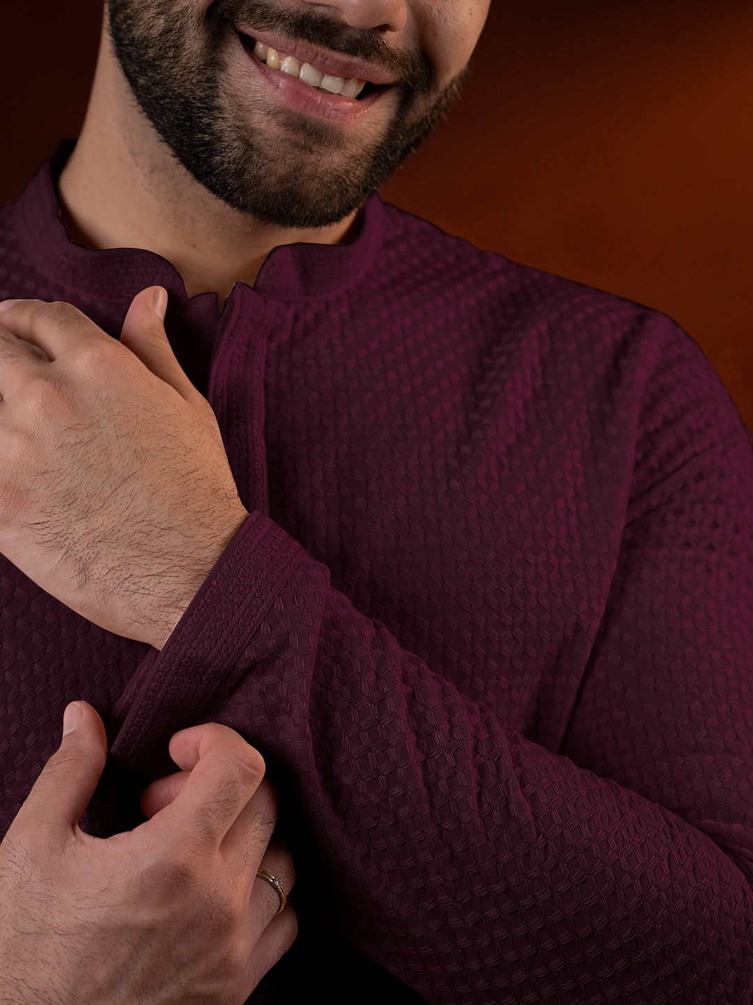 Wine Chikankari Kurta Set