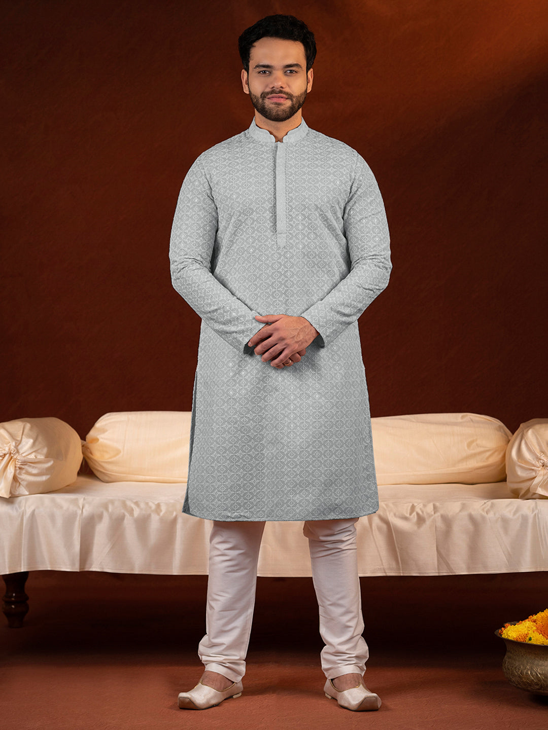 Grey Chikankari Kurta Set