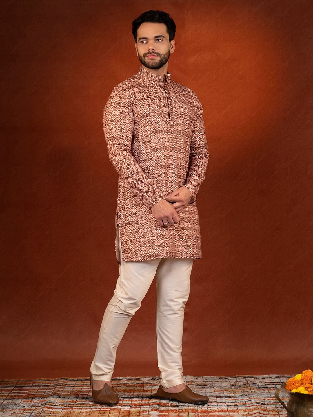 Printed Maroon Cotton Kurta Pajama Set