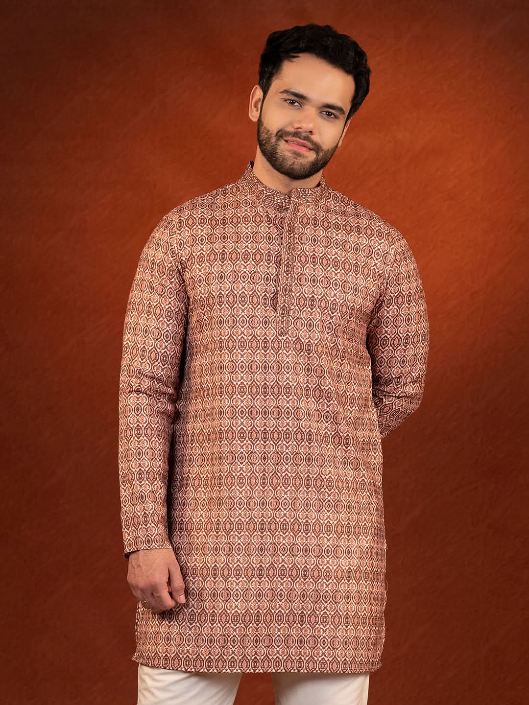 Printed Maroon Cotton Kurta Pajama Set