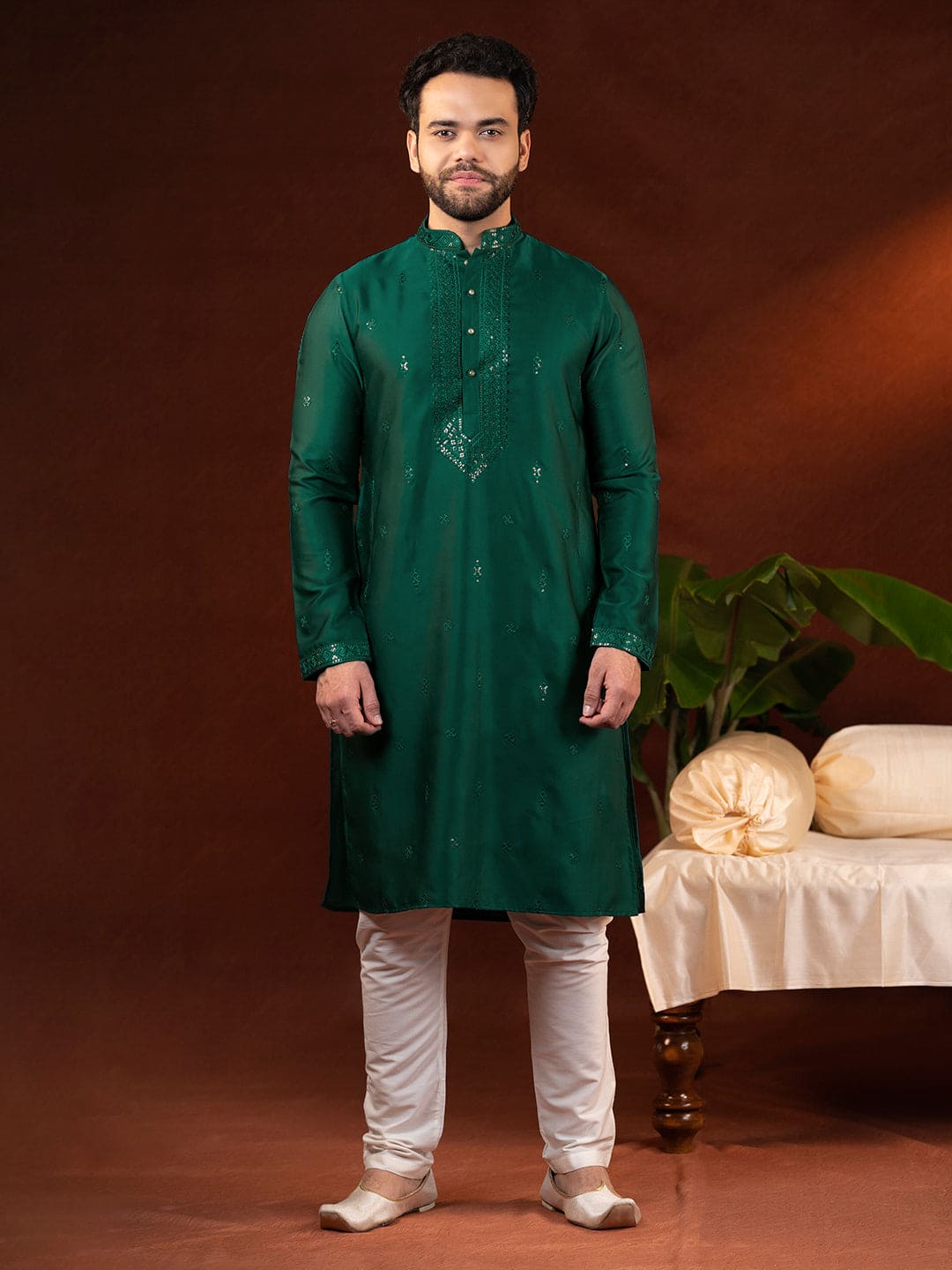 Olive Green Embroidery Kurta Set