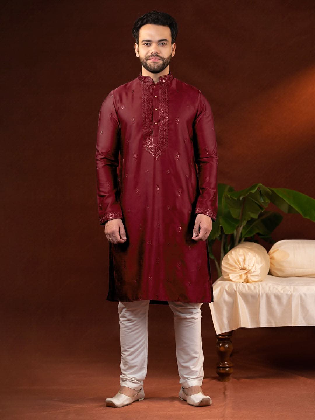 Maroon Embroidery Kurta Set