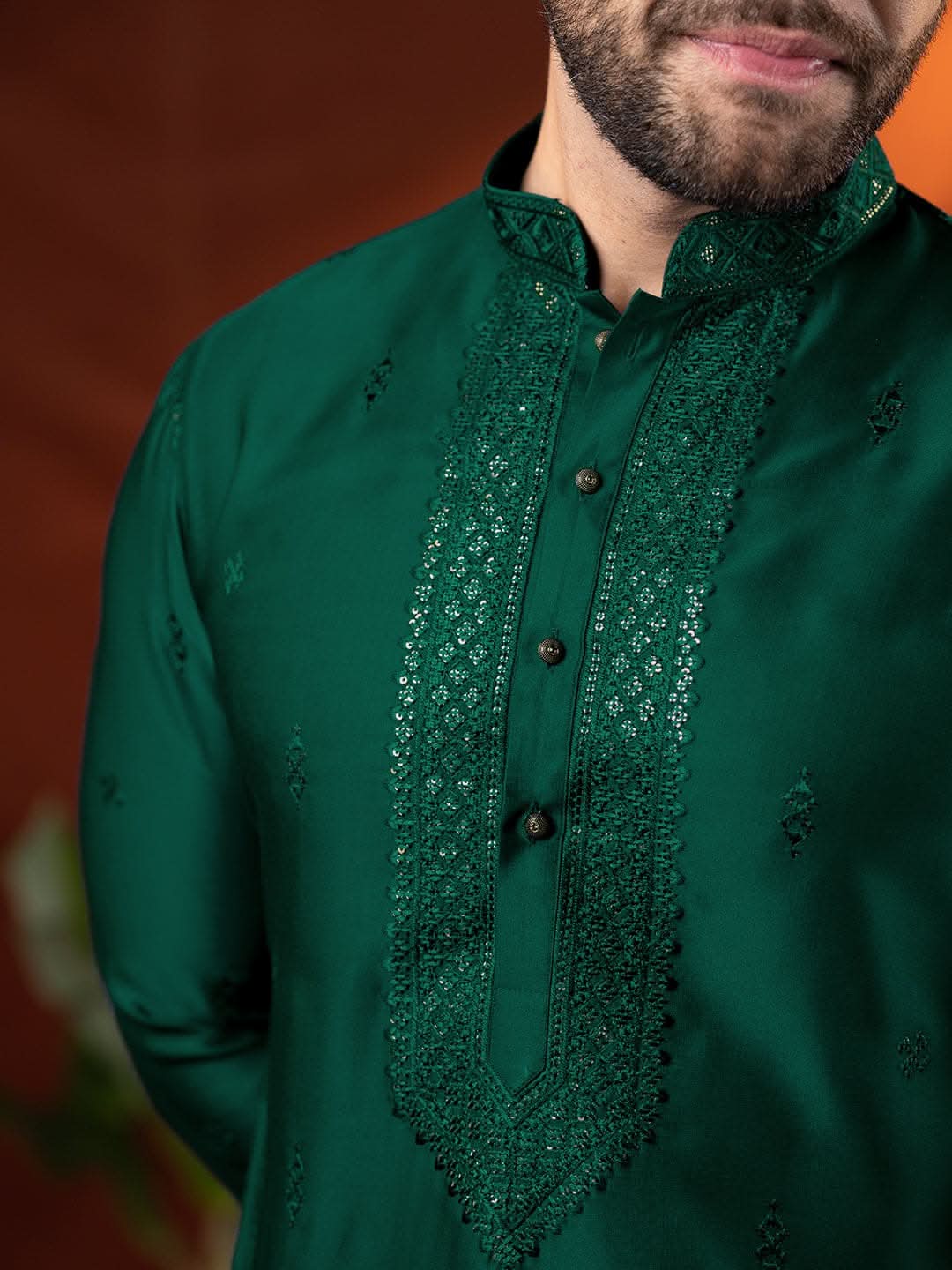Olive Green Embroidery Kurta Set