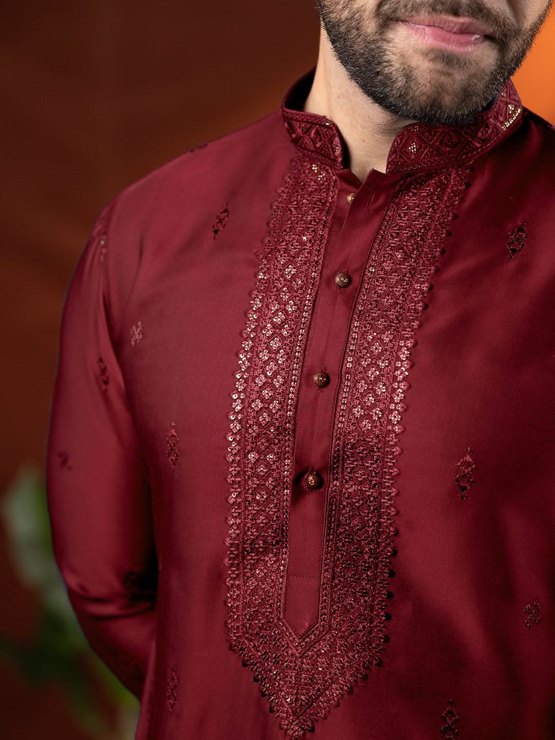 Maroon Embroidery Kurta Set