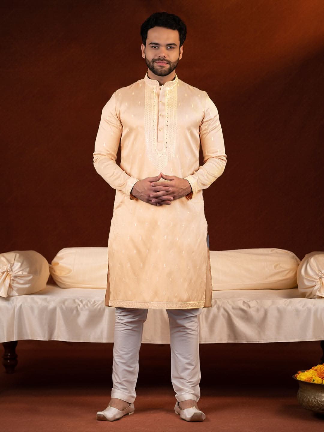 Peach Embroidery Kurta Set