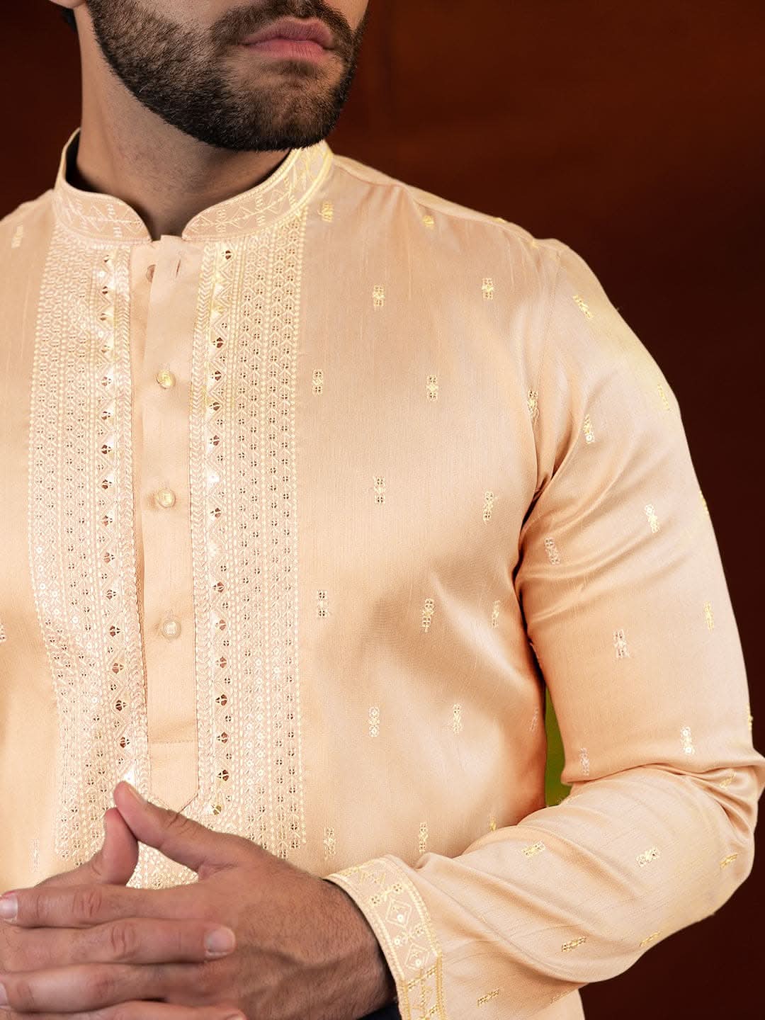 Peach Embroidery Kurta Set