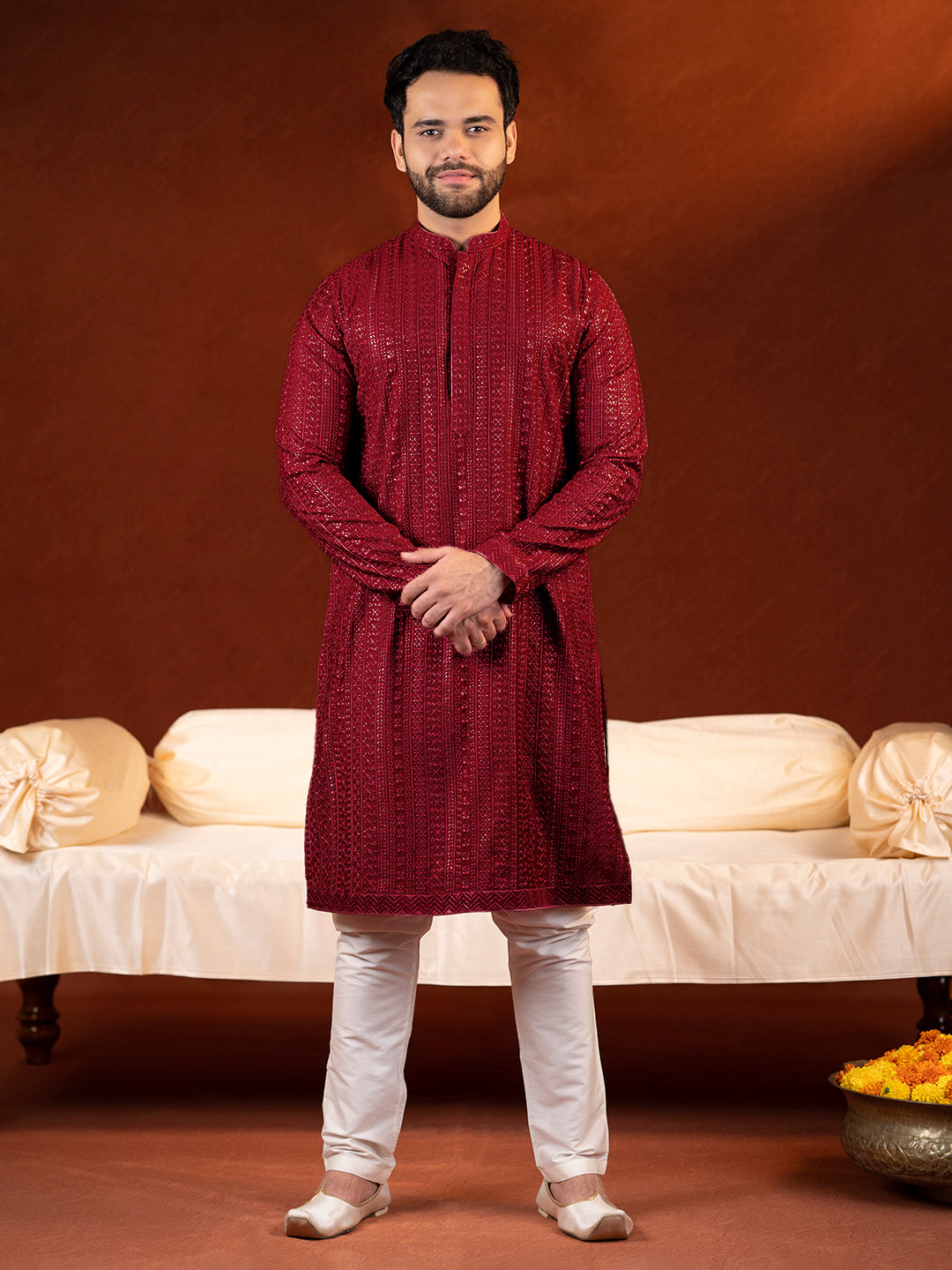 Maroon Sequin Embroidered Kurta Set