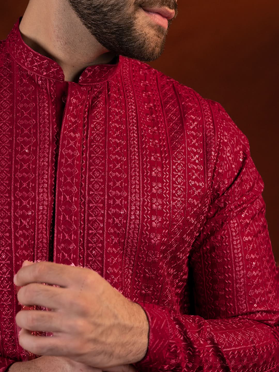 Maroon Sequin Embroidered Kurta Set