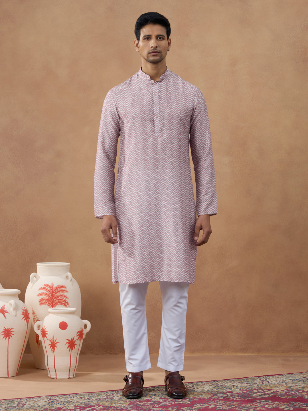 Pastel Pink Floral Jacket & Kurta Set