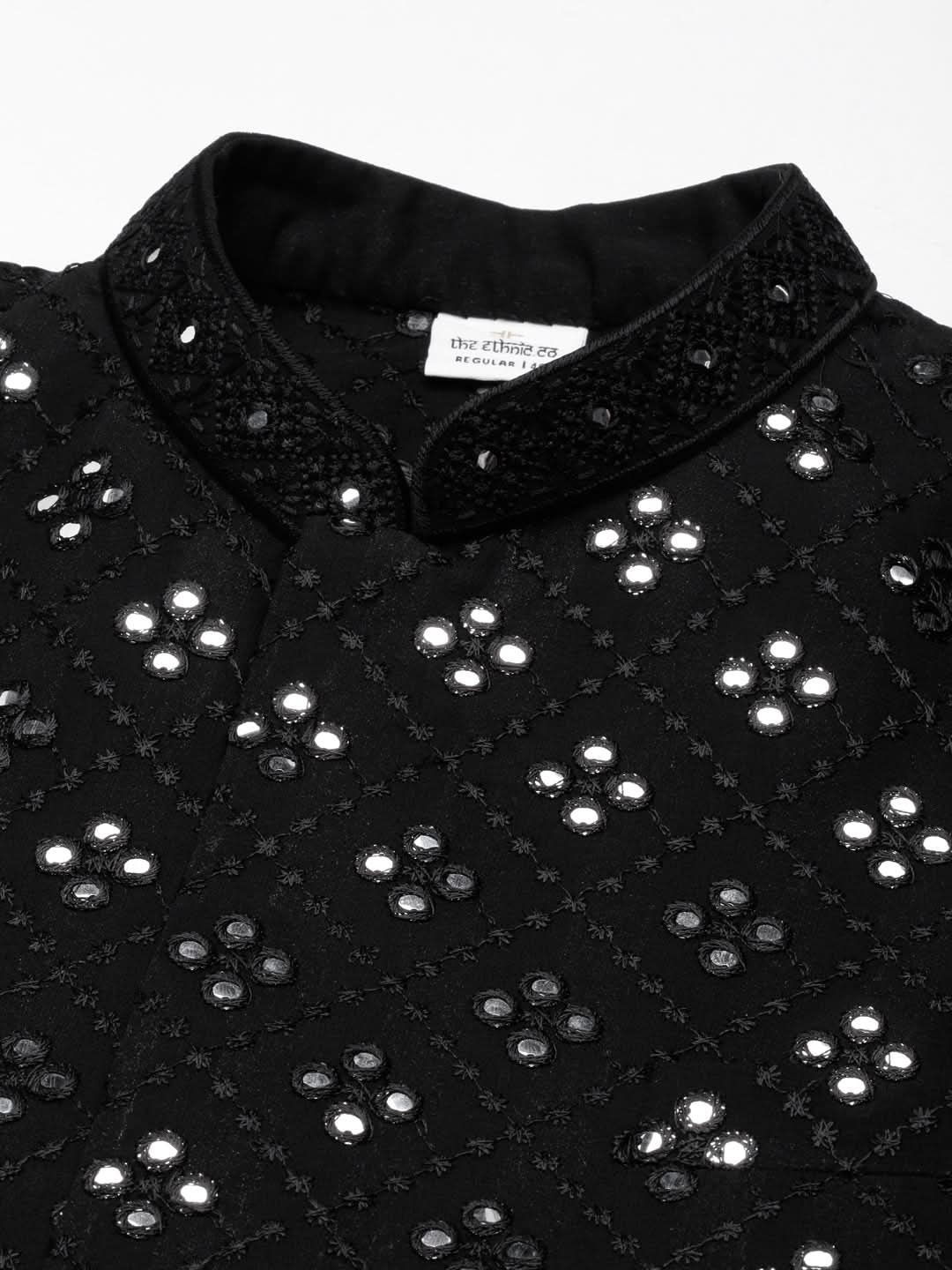 Black Mirror Embroidered Jacket Kurta Set