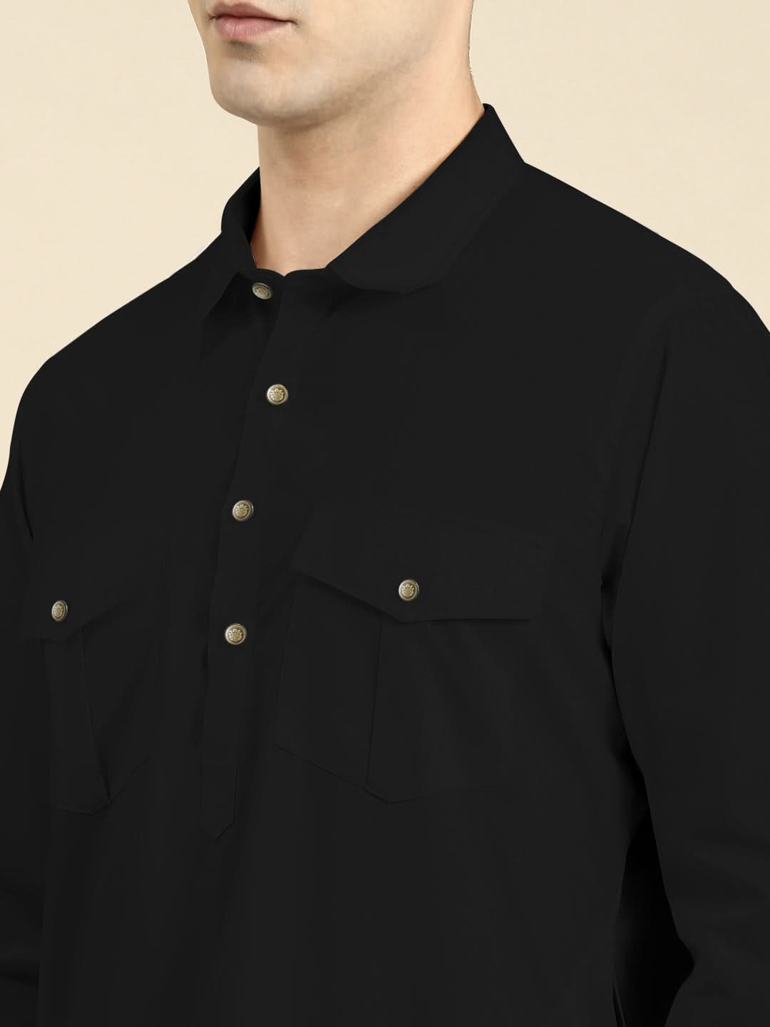 Black Fine Cotton Pathani With Salwar