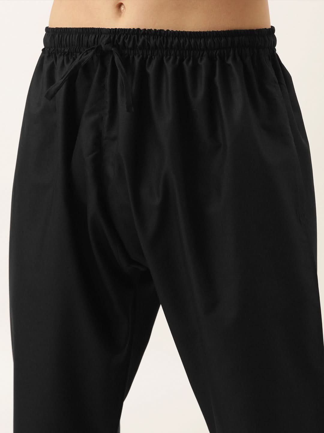 Black Cotton With Velvet Detailing Kurta Set