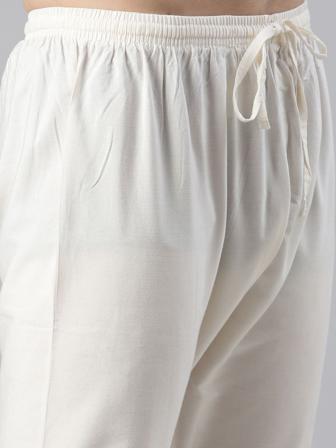 Beige Yellow Linen Embroidered Kurta