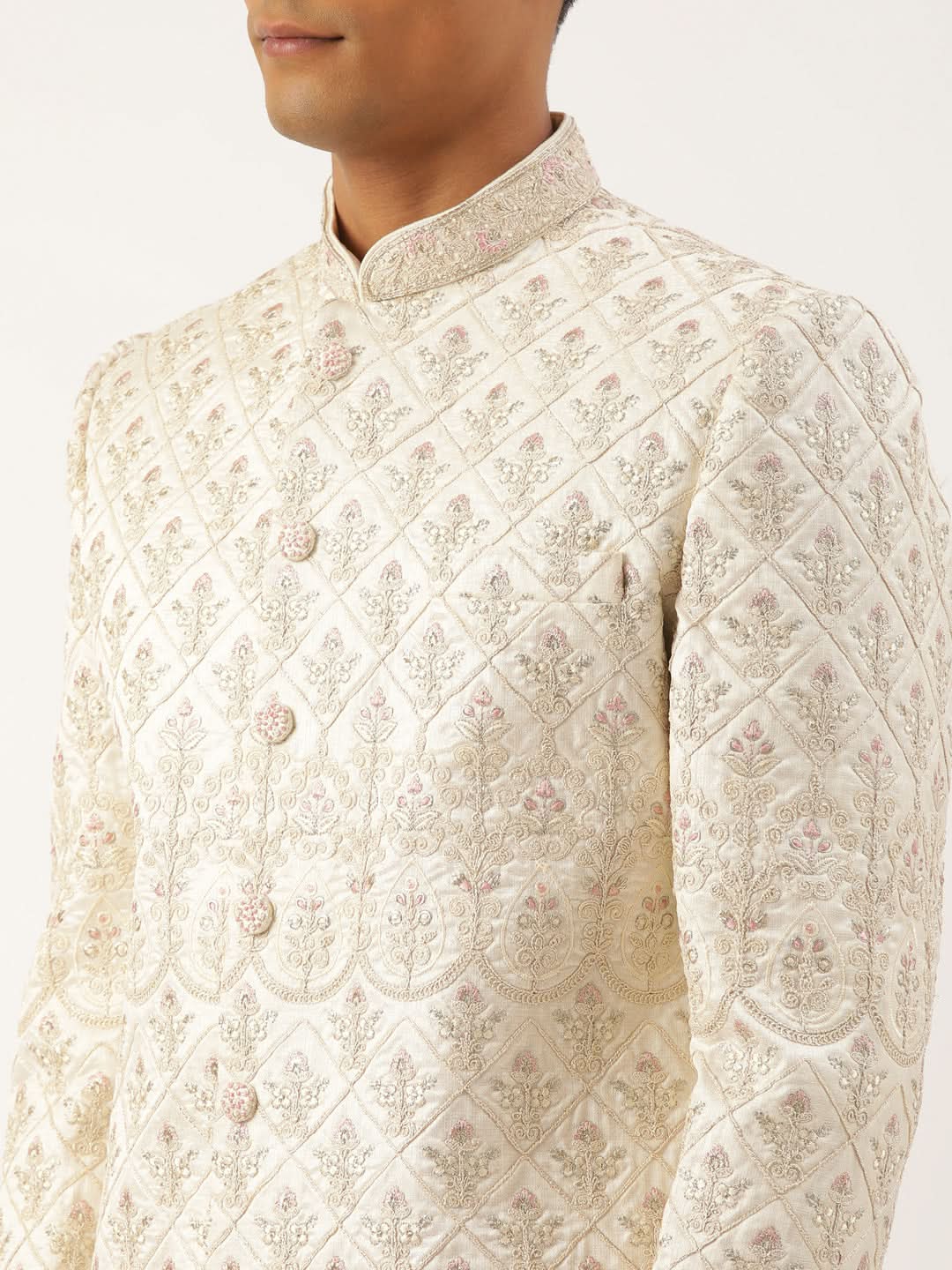 Cream Embroidered Sherwani