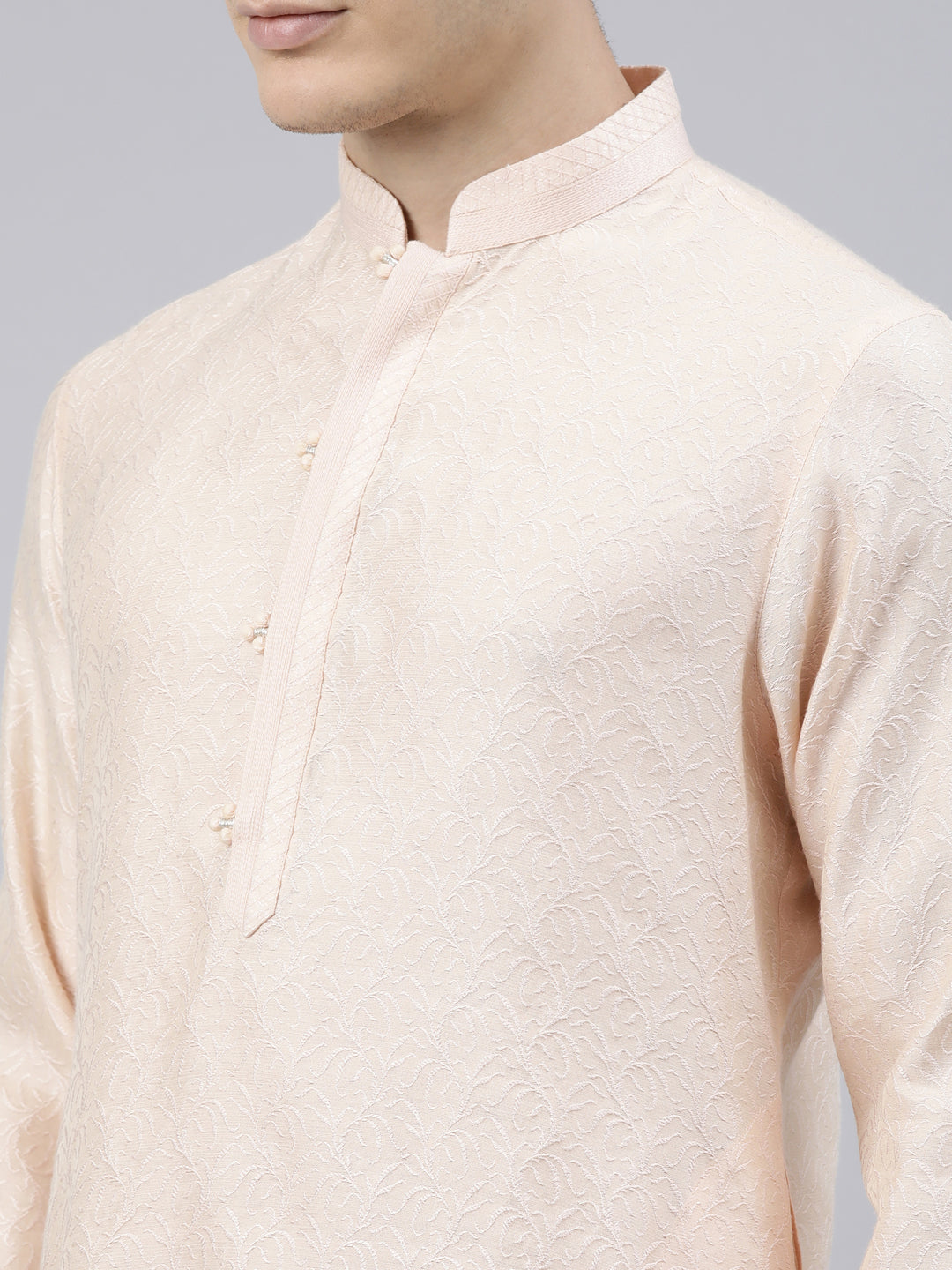 Light Peach Jacquard Kurta Set