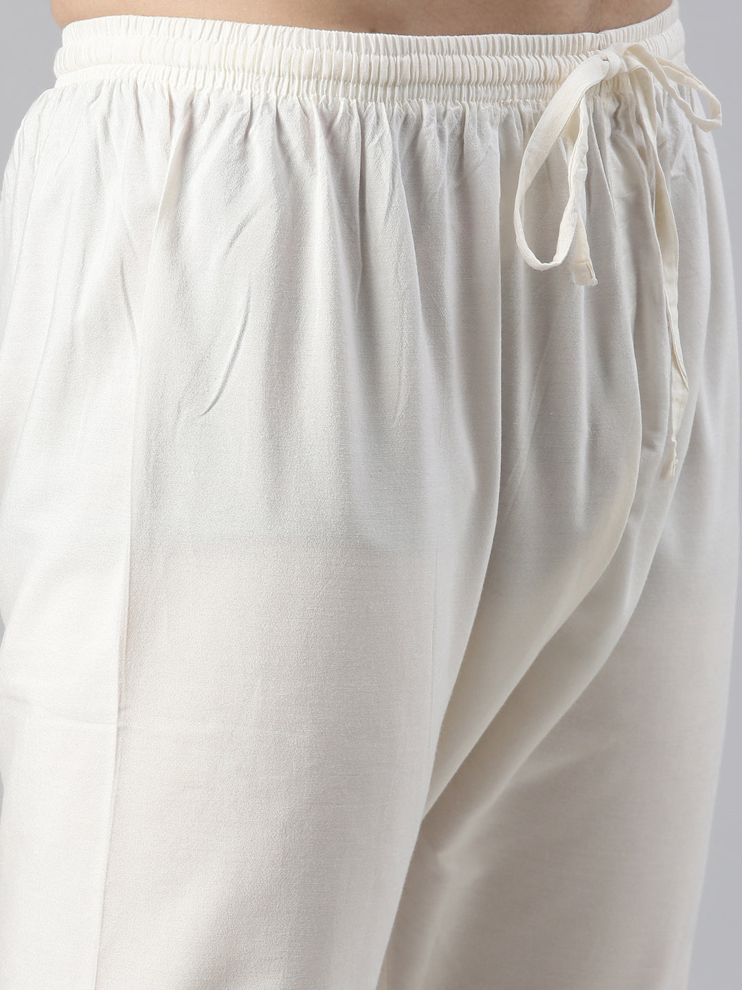 Cream Yellow Linen Embroidered Kurta
