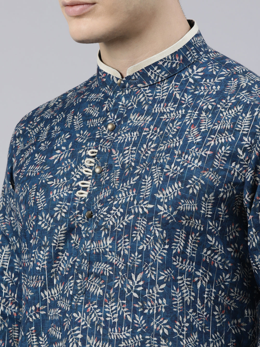 Blue Indigo Leaf Dabu Print Kurta Set