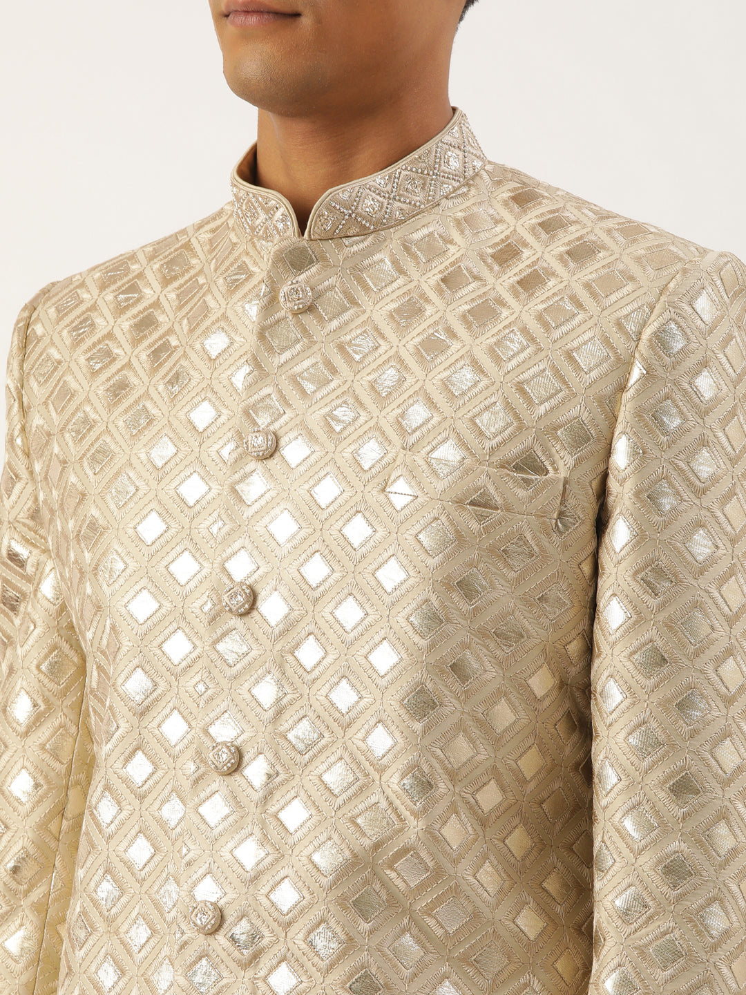 Beige Gold Embriodered Indowestern