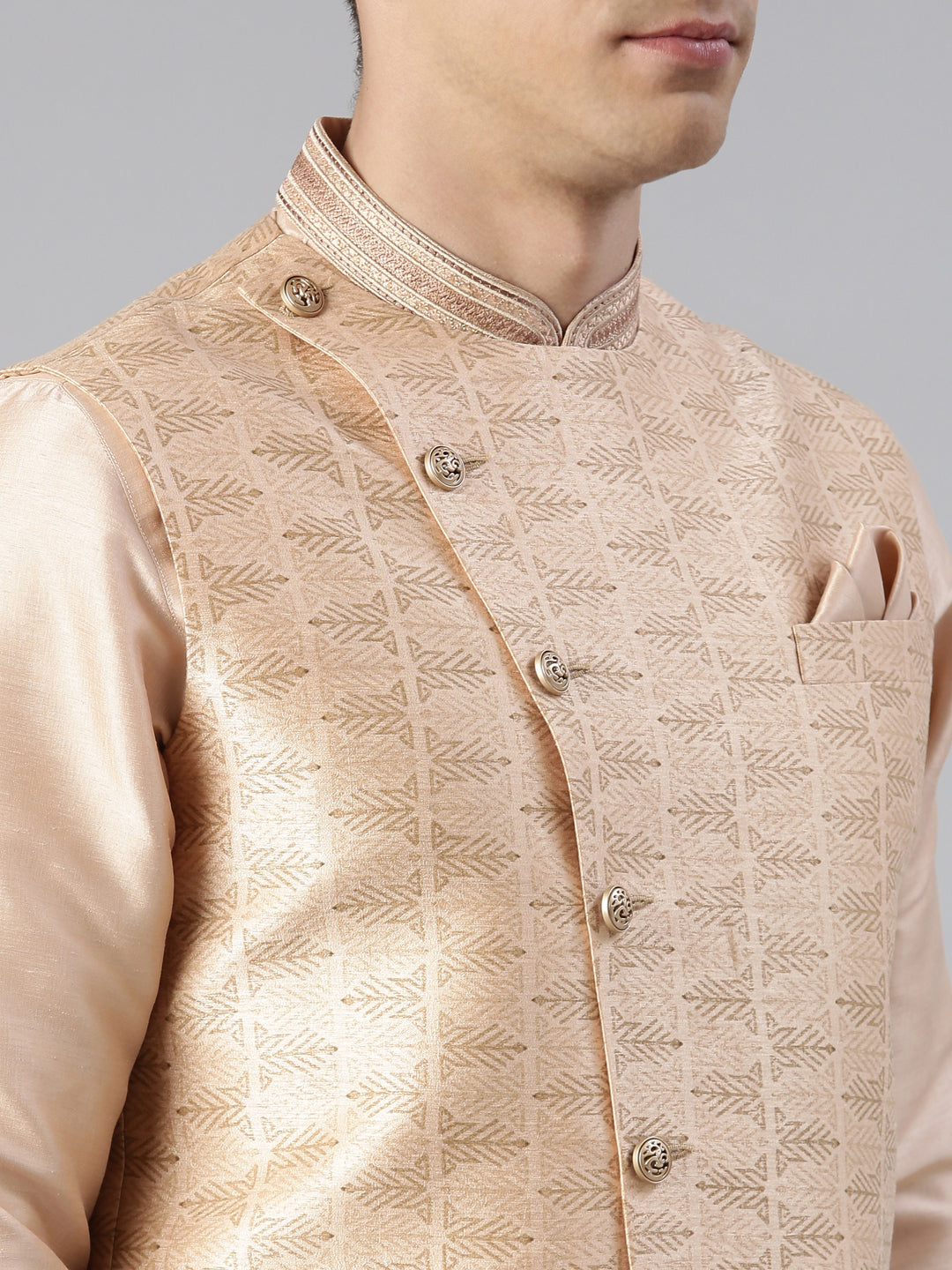 Peach Printed Overlap Jacket Kurta set