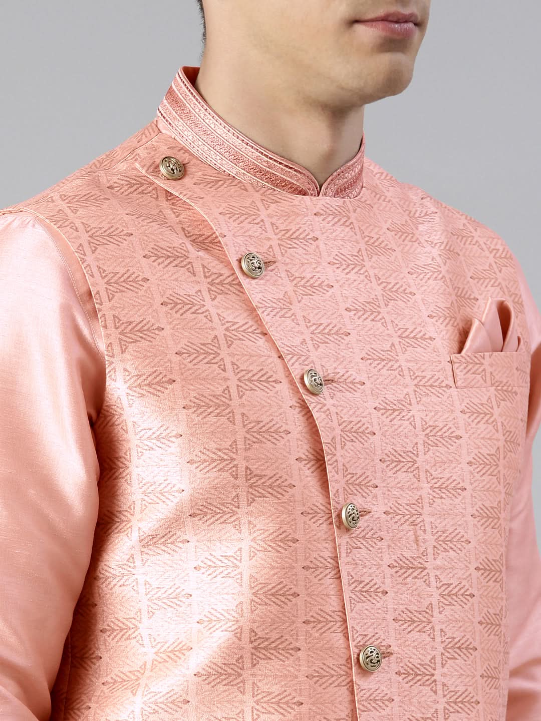 Pink Printed Overlap Jacket Kurta set