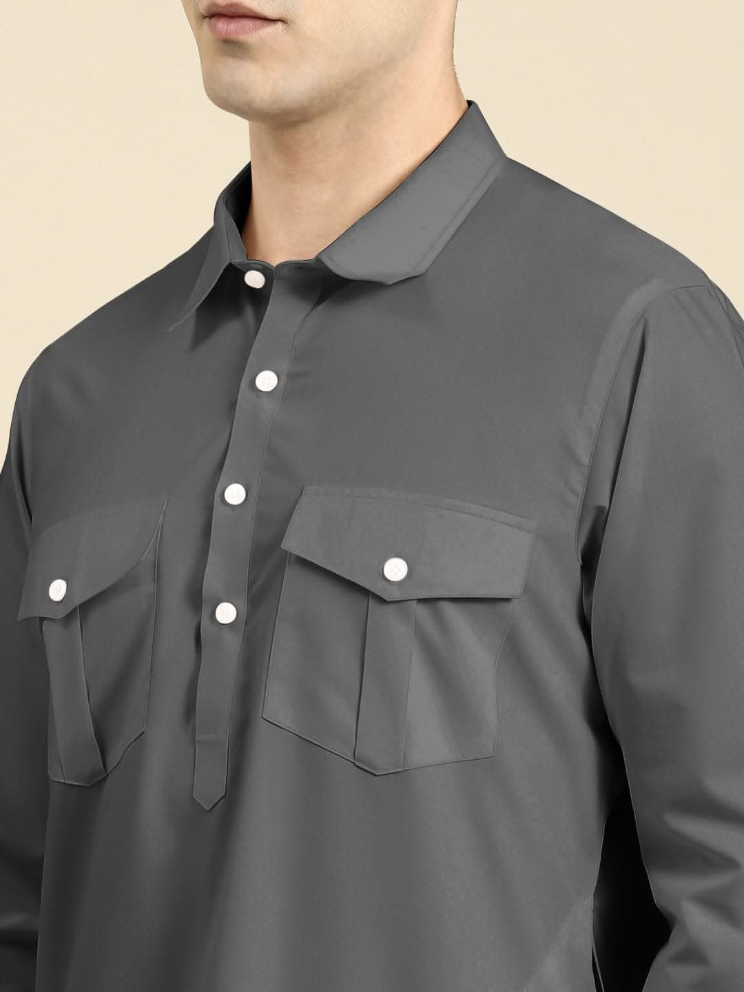 Grey Fine Cotton Pathani With Salwar