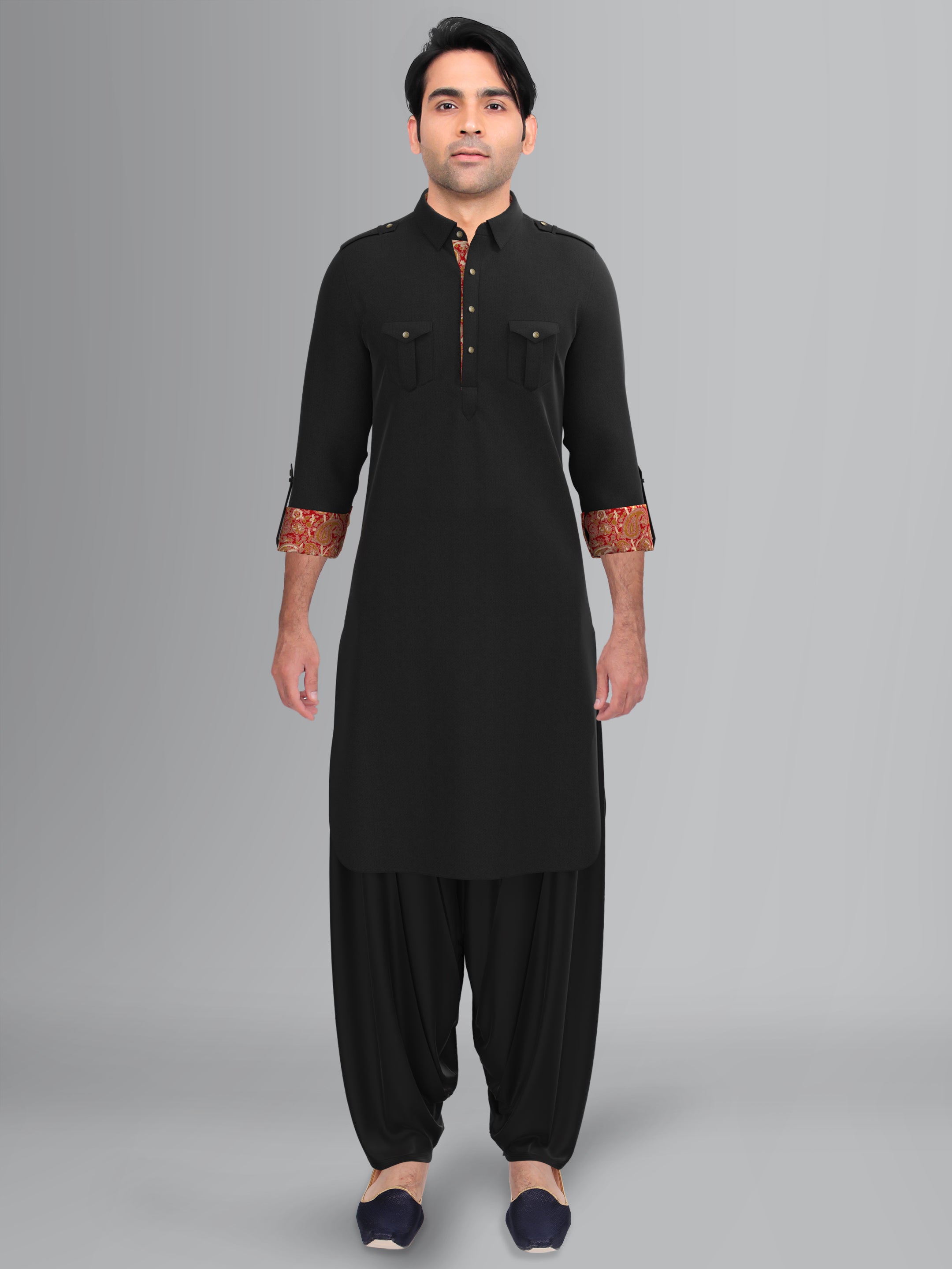 Black Jacquard Pathani Kurta Set