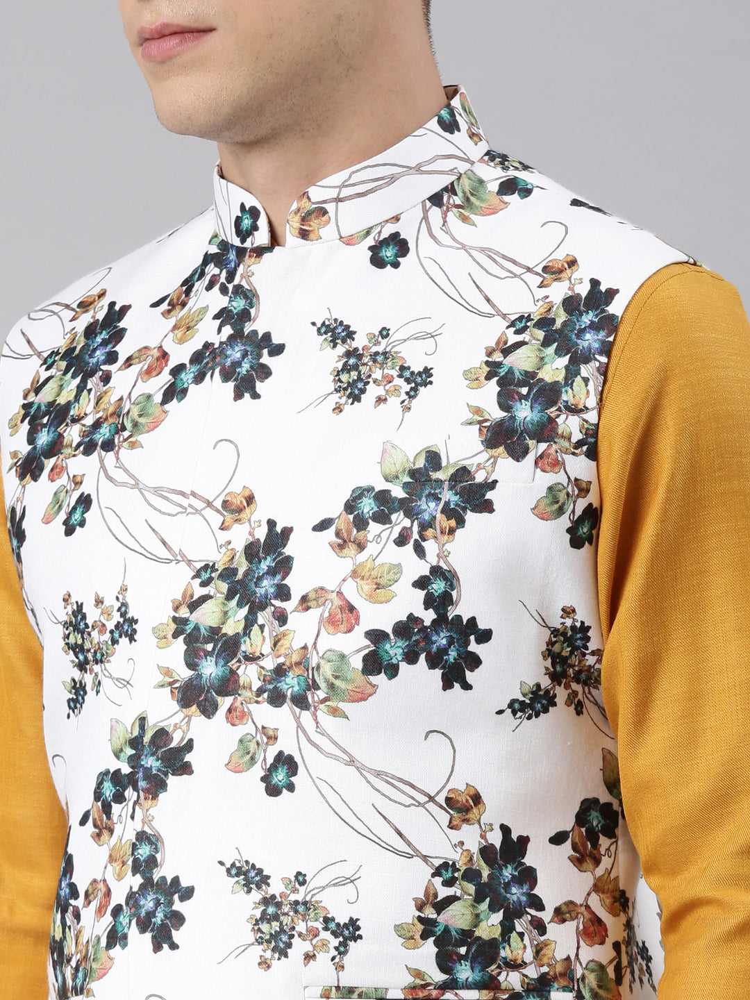 White Printed Jacket Kurta Set