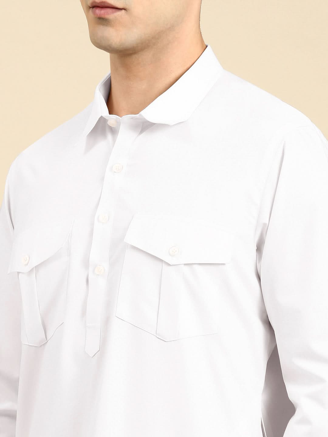 White Fine Cotton Pathani With Salwar