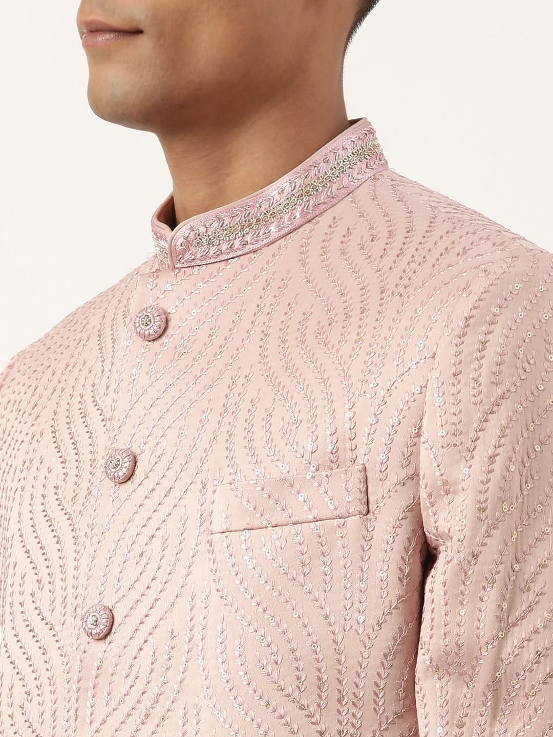 Old Rose Embroidered Indowestern Set