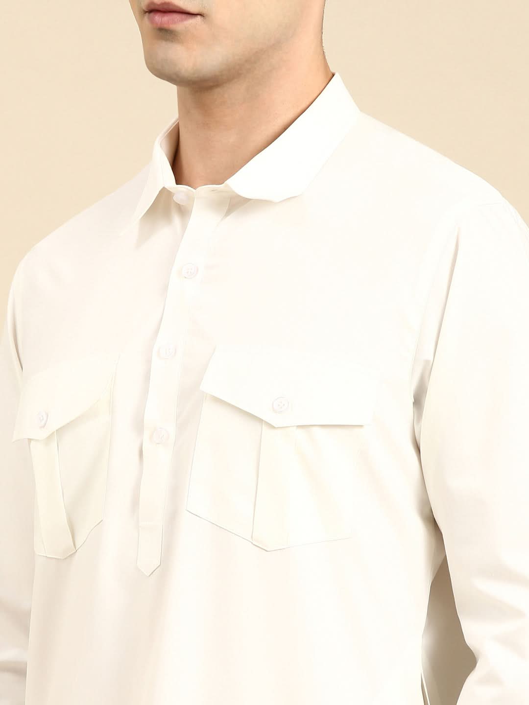 Off White Fine Cotton Pathani With Salwar