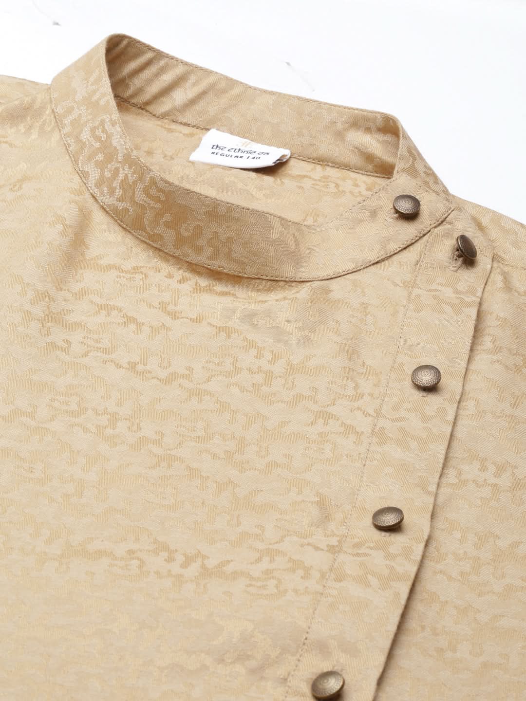 Beige Self-Design Drape Side-Open Kurta