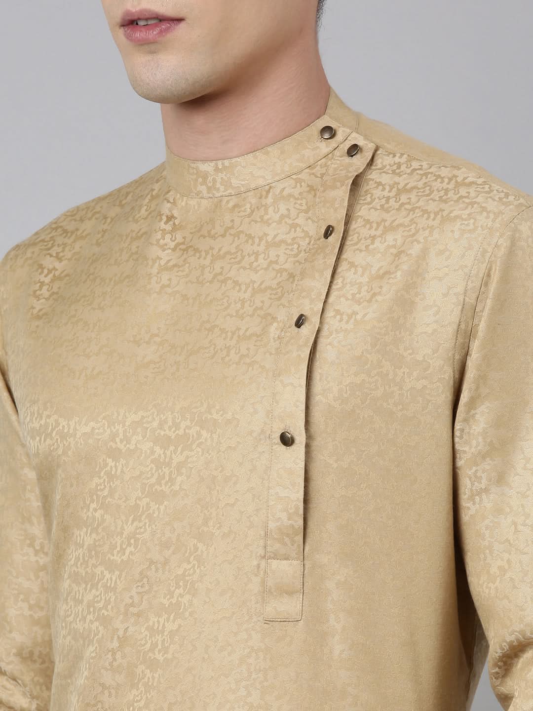 Beige Self-Design Drape Side-Open Kurta