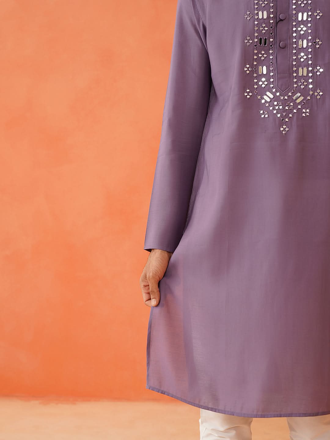 Lavender Mirror Embroidery Kurta Set