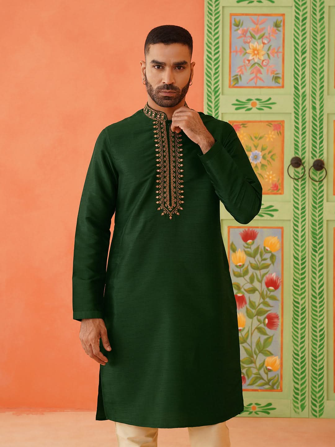 Sage Green Mirror Embroidered Kurta Set