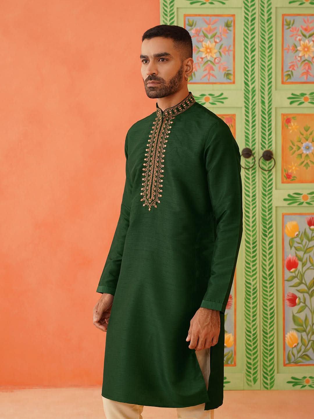 Sage Green Mirror Embroidered Kurta Set