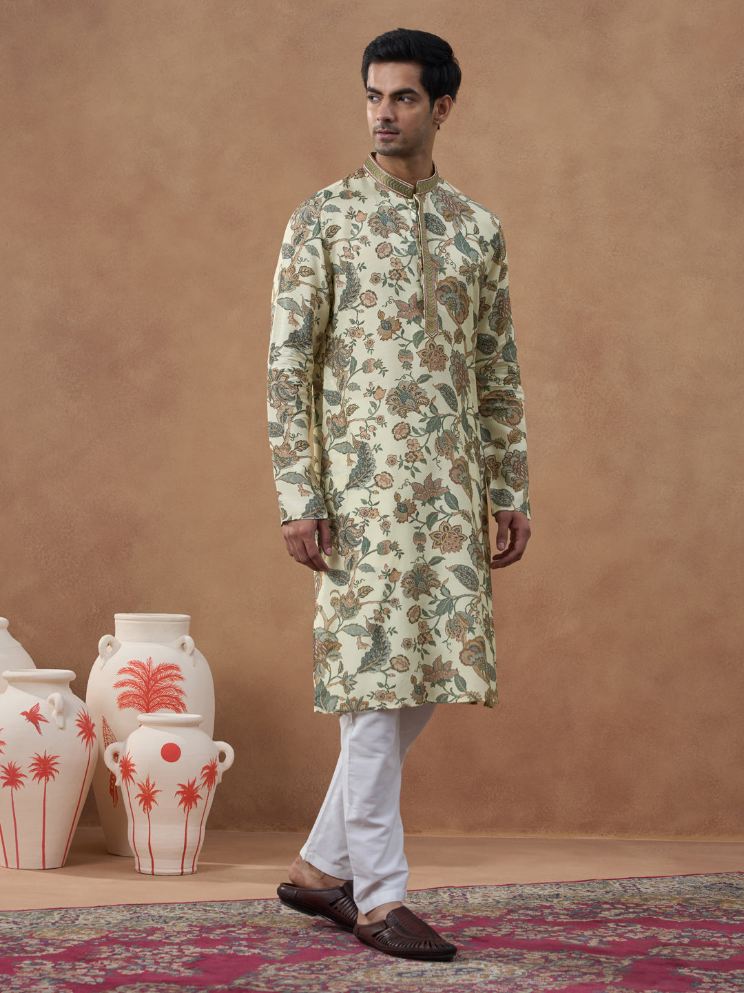Beige Kalamkari Printed Kurta Set