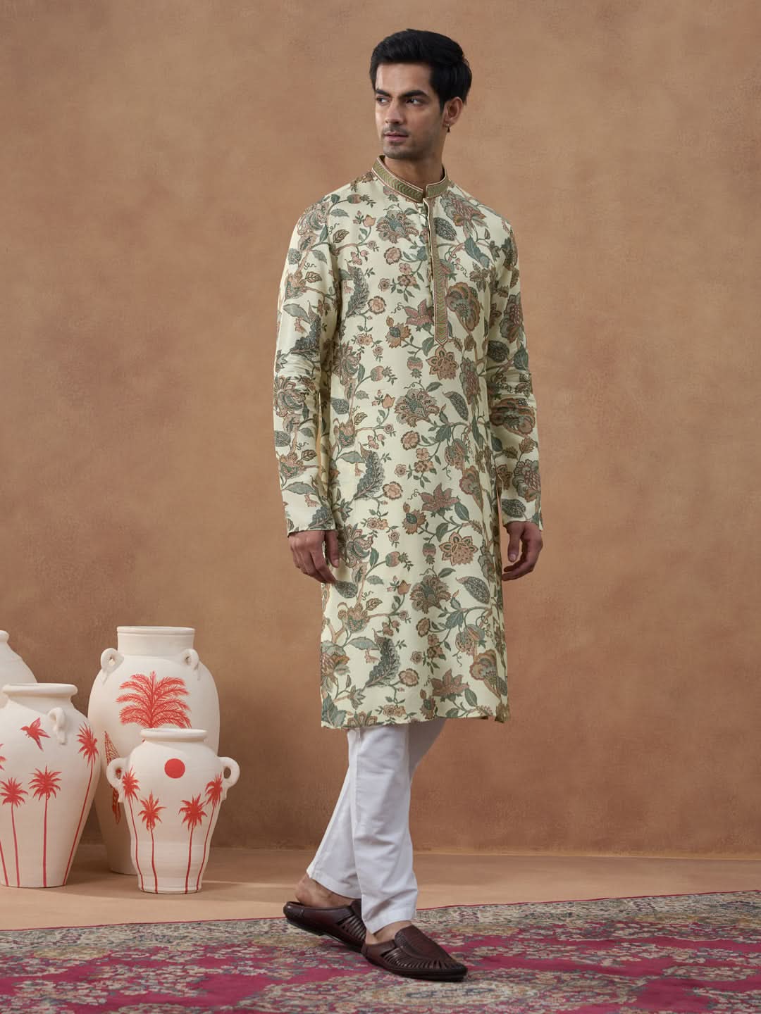 Beige Kalamkari Printed Kurta Set